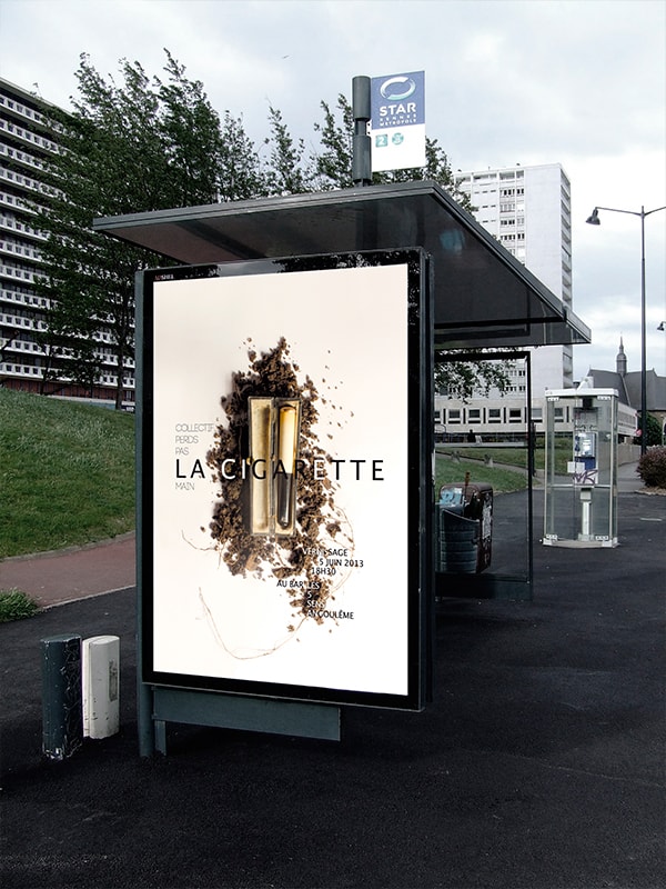in situ affiche de l'exposition "La Cigarette" du collectif Perds pas la main
